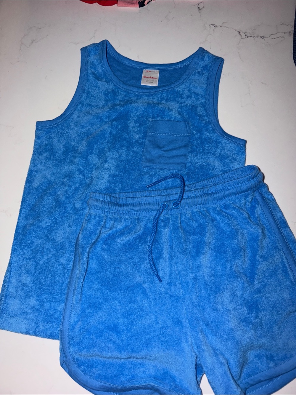 Hannah Andersson tank top with matching blue shorts unisex size 6/7